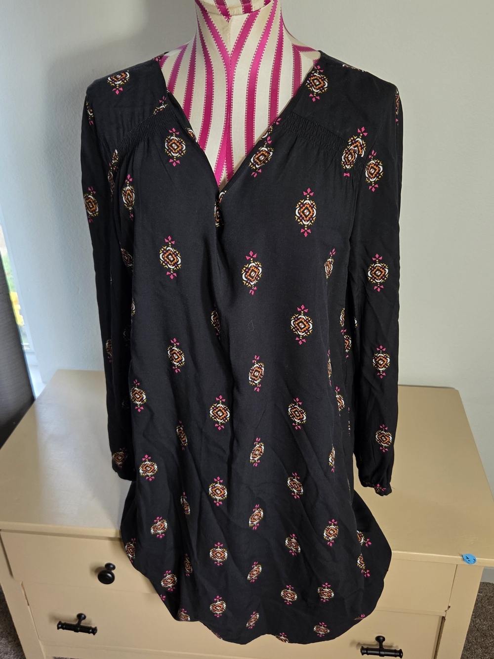 Old Navy Bohemian Lantern Print Long Sleeve Casual Tunic Dress Size Large